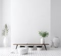 Wall mock up in white simple interior with wooden furniture, Scandi-Boho style