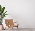 Wall mock up in white simple and minimal interior with wooden furniture