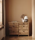 Wall mockup in home interior, living room in brown warm color