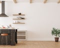 Wall mockup in loft, kitchen in industrial style