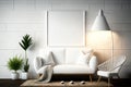 Wall mockup in white coastal home design, , illustration