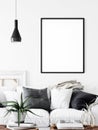 Frame interior mock up . Wall art. Scandinavian interior. 3d rendering, 3d illustration