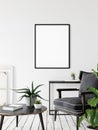 Frame interior mock up . Wall art. Scandinavian interior. 3d rendering, 3d illustration