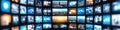 Wall of Modern Displays A Colorful Array of Data, Media, Technology, and Information