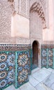 Wall with Moroccoan tiles and ornate wood carvings Royalty Free Stock Photo