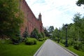 Wall of the Moscow Kremlin along the Alexander Garden. Royalty Free Stock Photo