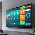 Wall-mounted smart home control panel displaying a vibrant, user-friendly interface. Royalty Free Stock Photo