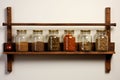 wall-mounted spice rack with uniform jars Royalty Free Stock Photo