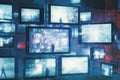 Wall of multiple television screens displaying various images Royalty Free Stock Photo