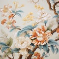 Vintage Floral Mural: Chen Zhen Inspired Wall Art In Tropical Baroque Style