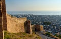 Wall of Naryn-Kala fortress and view of Derbent city. Royalty Free Stock Photo