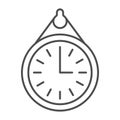 Wall office clock thin line icon, office life concept, time to work, 9 am vector sign on white background, outline style Royalty Free Stock Photo