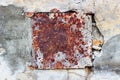 Wall with old metal rusty square background. Royalty Free Stock Photo