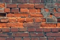 Wall of old red clay bricks. Ruined vintage stone background. Rough aged masonry backdrop. Surface of grunge brick Royalty Free Stock Photo