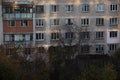 Wall of old soviet apartment building with windows Royalty Free Stock Photo