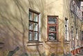 The wall of the old two-storey house with Bay Windows Royalty Free Stock Photo