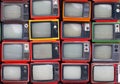 Wall of old vintage televisions Royalty Free Stock Photo