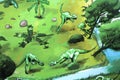 A wall painting of dinosaurs in Gondwana, the Prehistoric Museum in Germany