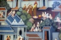 Wall painting of monks in a temple at Wat Pho, Bangkok, Thailand, Asia