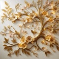 A wall panel floral cherry blossom golden ai generator