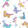 Cats pattern. wall-paper, group of different cats on a white background in different poses Royalty Free Stock Photo