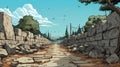 Malaysia Path Along Wall In Ancient Greece Comic Style Art Royalty Free Stock Photo