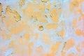 Wall with peeling yellow paint. Texture of cracked coating. Empty background. Royalty Free Stock Photo