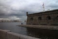 Wall of Peter and Paul Fortress near Neva river in Saint Petersburg Royalty Free Stock Photo