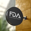 Wall of Pharma company showing on Round sign light board l FDA Registered Facility. approved Royalty Free Stock Photo