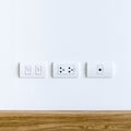 Wall Plug for electric, telephone and cable television Royalty Free Stock Photo