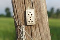 Wall plug on wooden pole Royalty Free Stock Photo