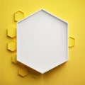 Wall poster mockup an angular, yellow-tinted hexagon, with a complex design. AI generation