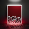 Wall poster mockup crimson night and glittering stones AI generation