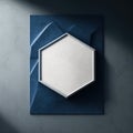 Wall poster mockup deep blue pentagon with textured surfaces carved from limestone AI generation