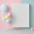 Wall poster mockup fluffy cotton candy and carnival lights AI generation