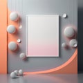 Wall poster mockup glowing moons and silver fog, pink ribbons and orange stones AI generation