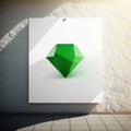 Wall poster mockup massive, green diamond, glittering in the sun. AI generation