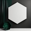 Wall poster mockup shiny black pentagon with abstract lines formed from jade AI generation