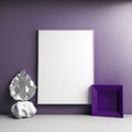 Wall poster mockup silver lightning and amethyst gems AI generation