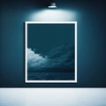 Wall poster mockup stormy night sky above a sea of blue AI generation