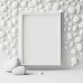 Wall poster mockup white stars and pebbles AI generation