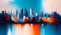 Wall Poster Print Template with City View. Artistic Oil Painting Style. Abstract Painting.