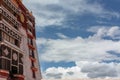 Wall of Potala palace in Lhasa, Tibet, Asia with a lot of sky, background postcard