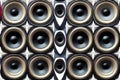 Wall of powerful audio speakers