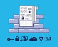 Wall with privacy data set icons Royalty Free Stock Photo