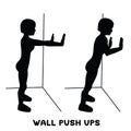Wall push ups. Sport exersice. Silhouettes of woman doing exercise. Workout, training