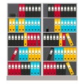 Wall rack with colorful paper folders on