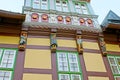 The wooden wall sculptures on Rathaus Town Hall building, Wernigerode, Germany