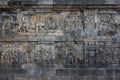 Wall reliefs of ancient Borobudur temple near Yogyakarta, Java, Indonesia