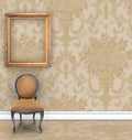 Wall With Rich Tan Damask Wallpaper and Room For Text